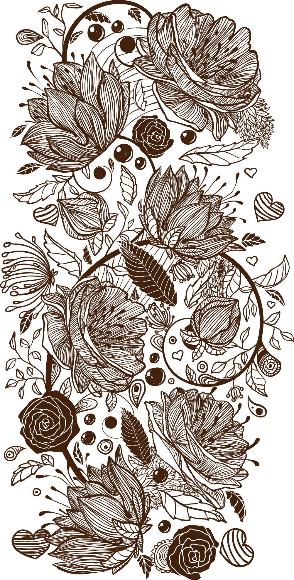 Euclidean Adobe Illustrator, Retro pattern hand-drawn line, gray and black floral artwork, hand, heart, monochrome png